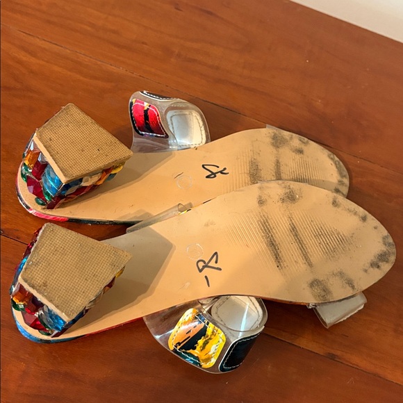 Fashion Nova Colorful Jeweled Block Heel Sandals | Clear Strap Statement Heels - Picture 9 of 9